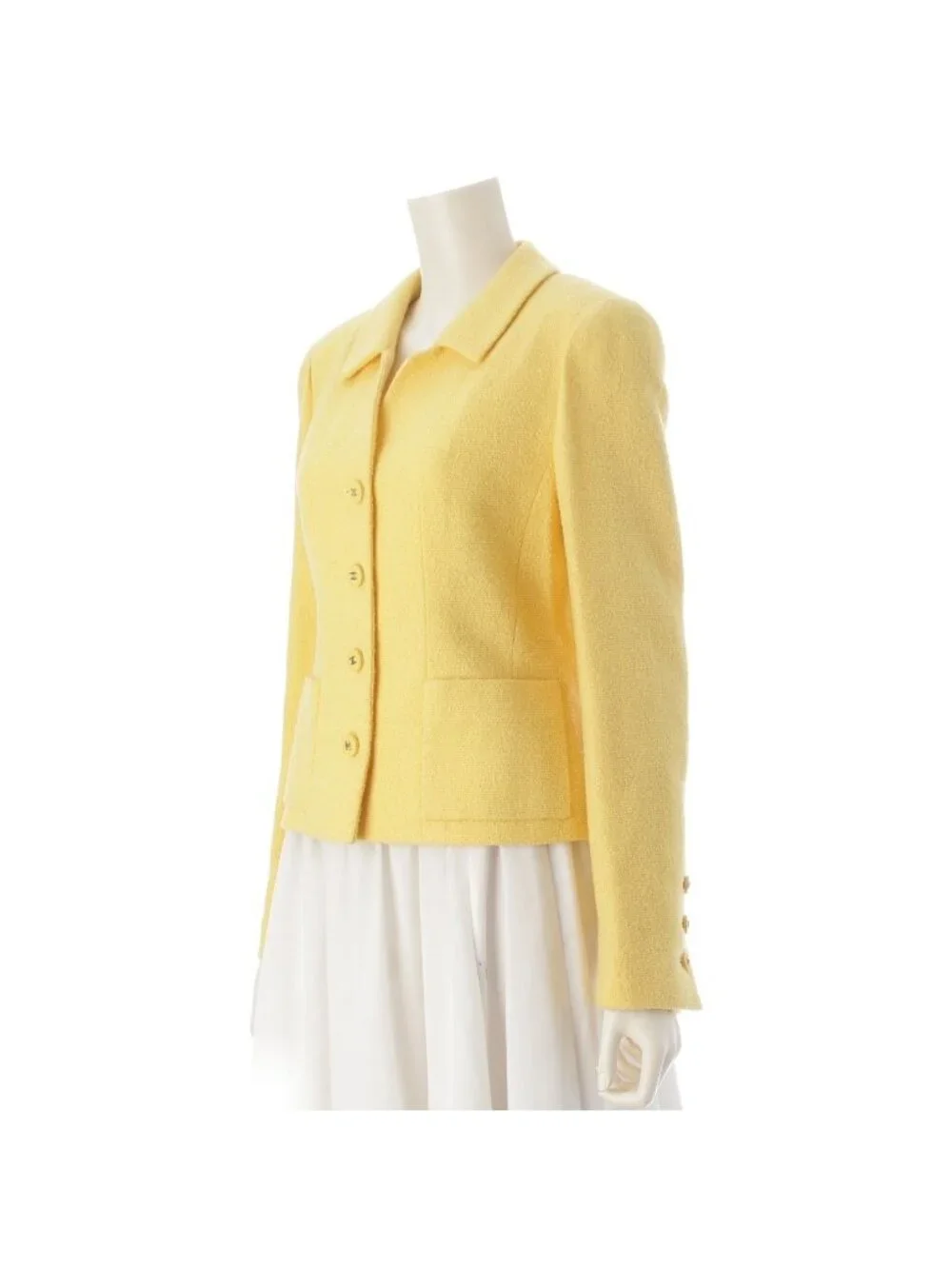 Chanel Wool Coco Button Tweed Tailored Jacket Yellow 38